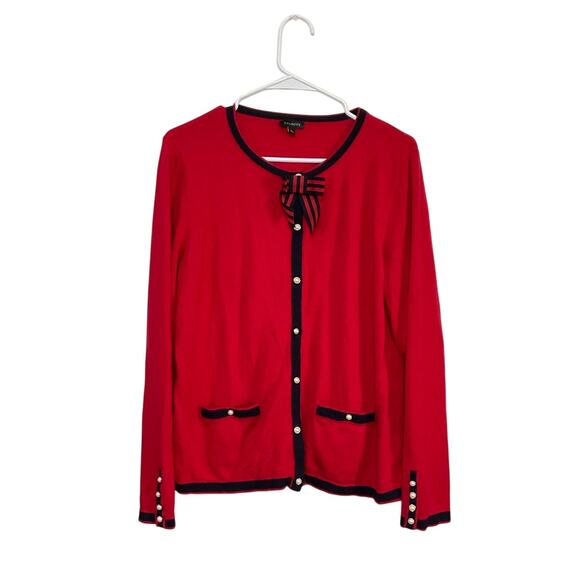 Talbots Sweaters - Talbots Tipping & Bow Charming Cardigan Red Cashmere Pearls Decorative Bow Large